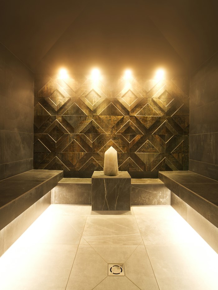 Candlelit steam room at the spa