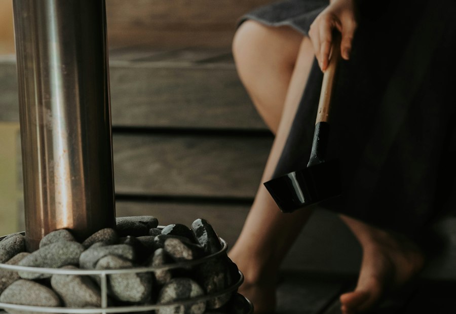Relaxation bench beside stacked stones