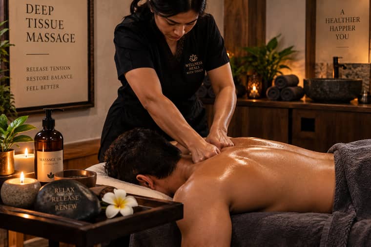 Deep tissue massage treatment at Russian Spa Mahipalpur