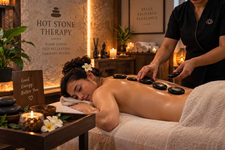 Hot stone therapy massage session in Mahipalpur